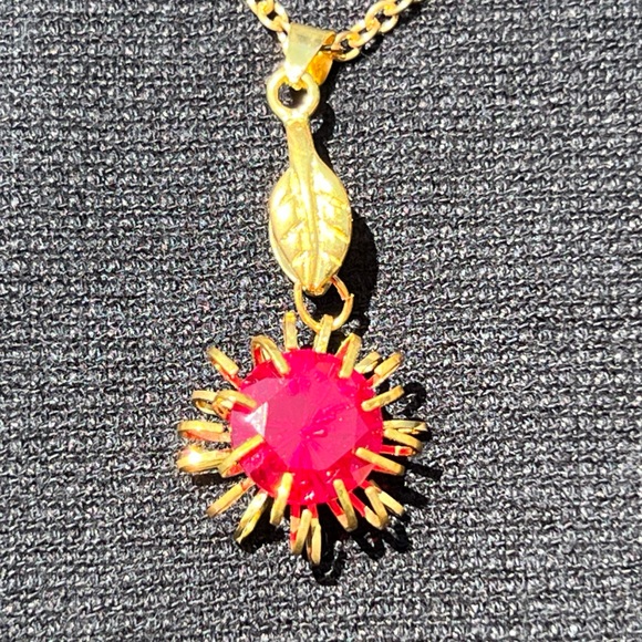 Lab Created Ruby necklace 20” gold plated - Picture 1 of 5